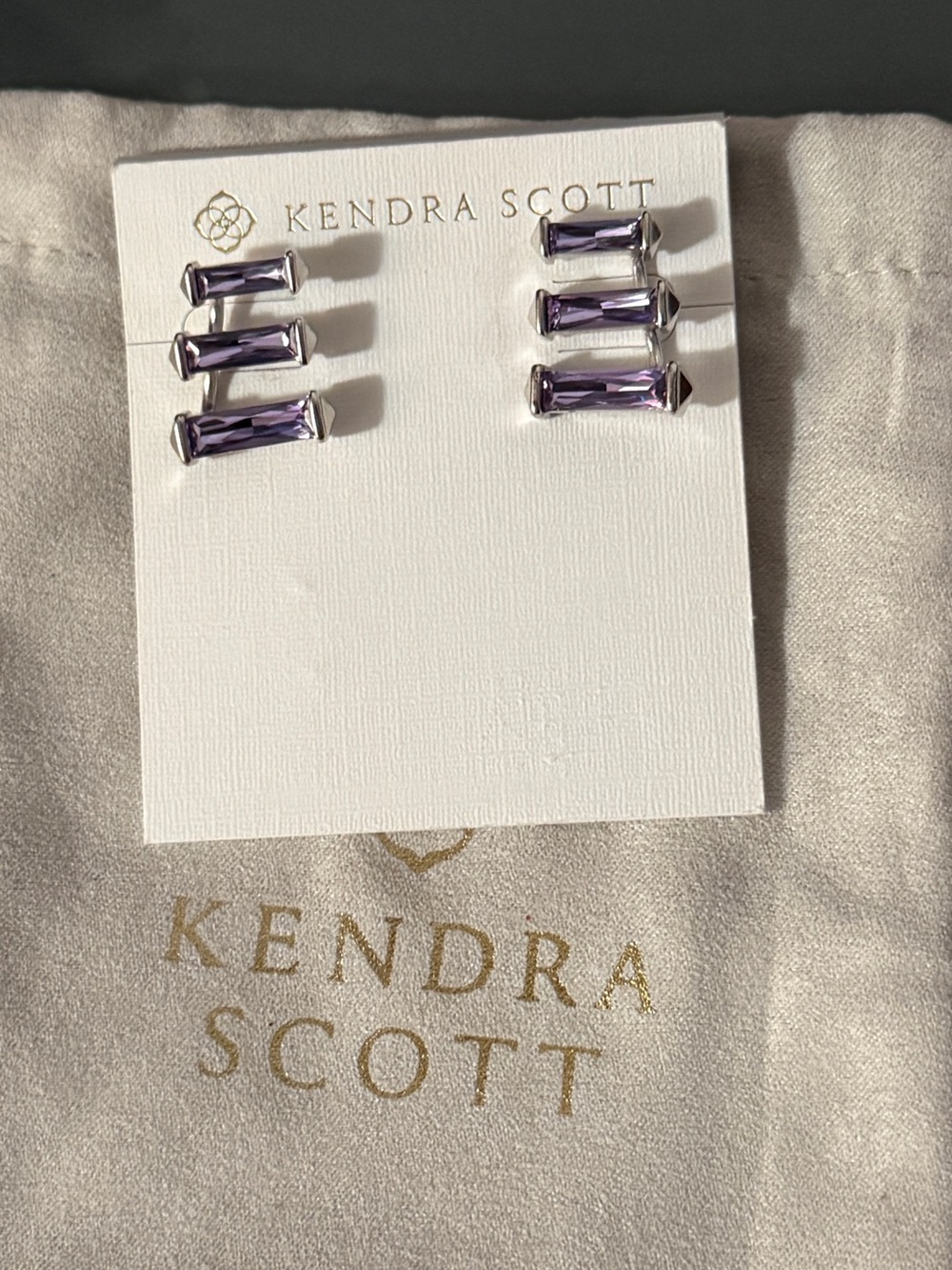 Kendra Scott Brooks Baguette Crystal Ear Climbers – Purple Crystal/ Rhodium